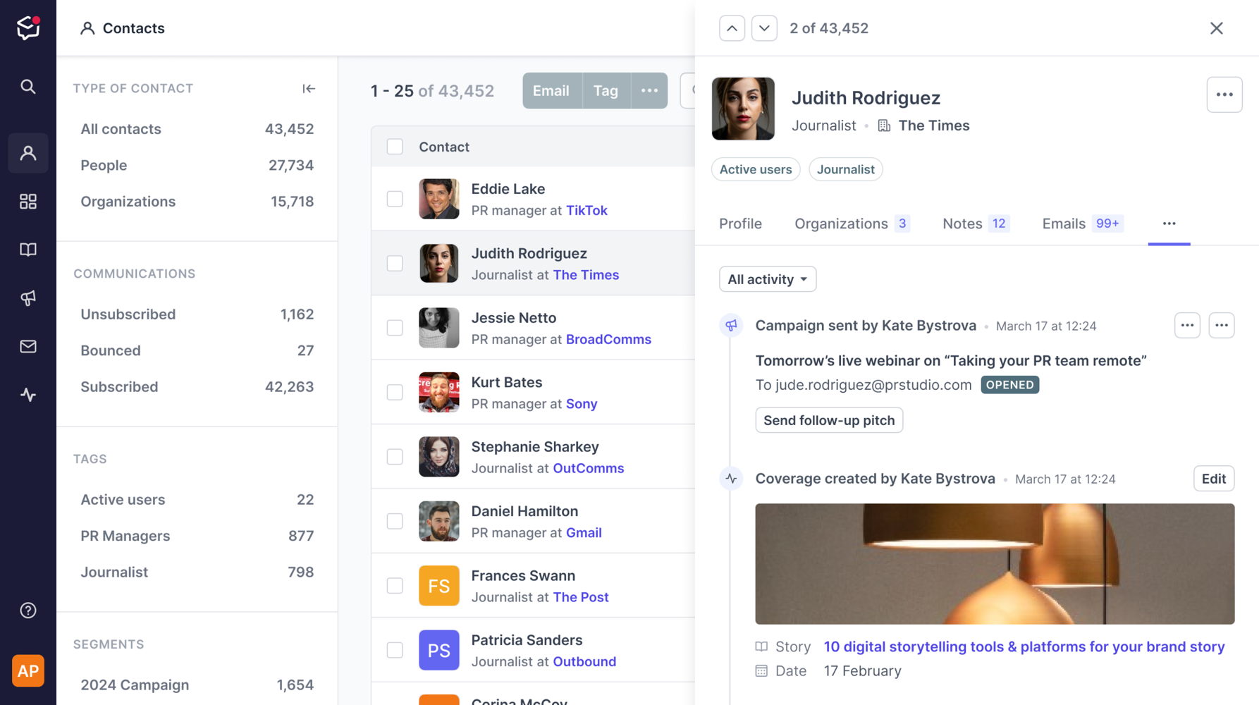 Prezly CRM screenshot 2024